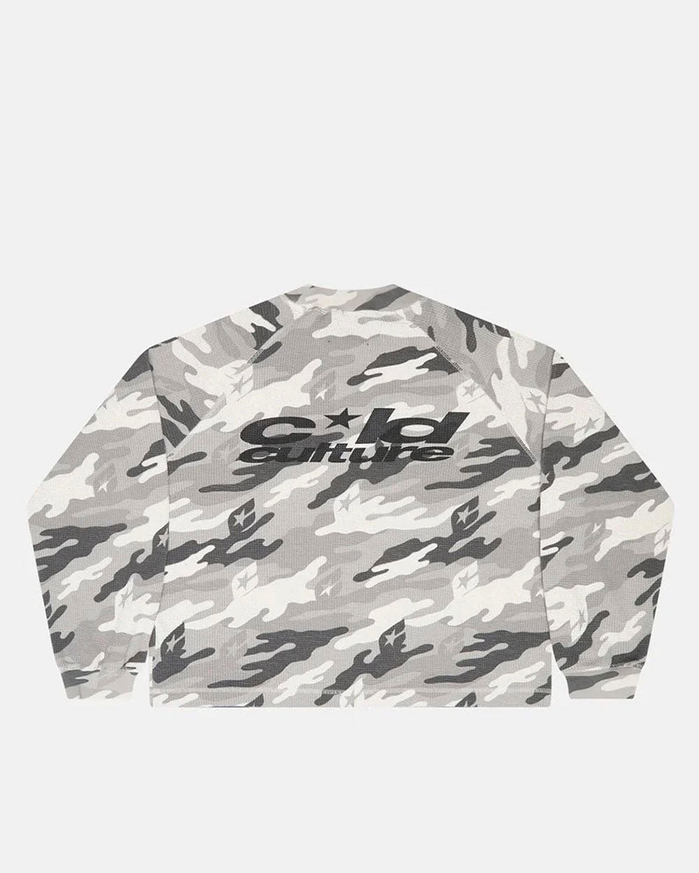 CAMO THERMAL LONGSLEEVE TEE GREY - grey camo longsleeve tee, back view - Cold Culture #packshot