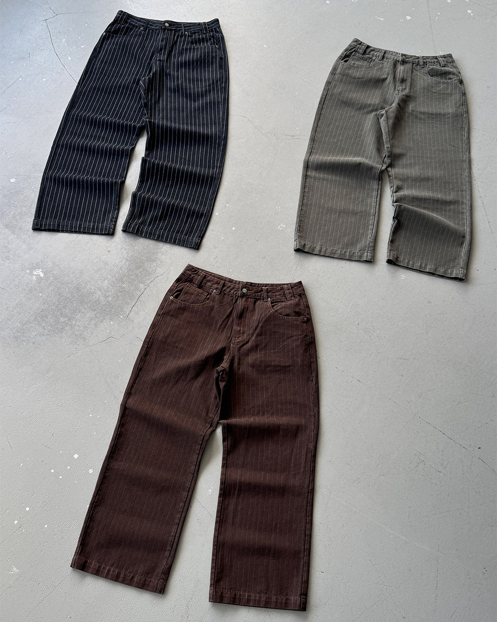 CASINO PANTS GREEN DENIM - green pinstripe denim pants, flat lay with matching pieces - Cold Culture