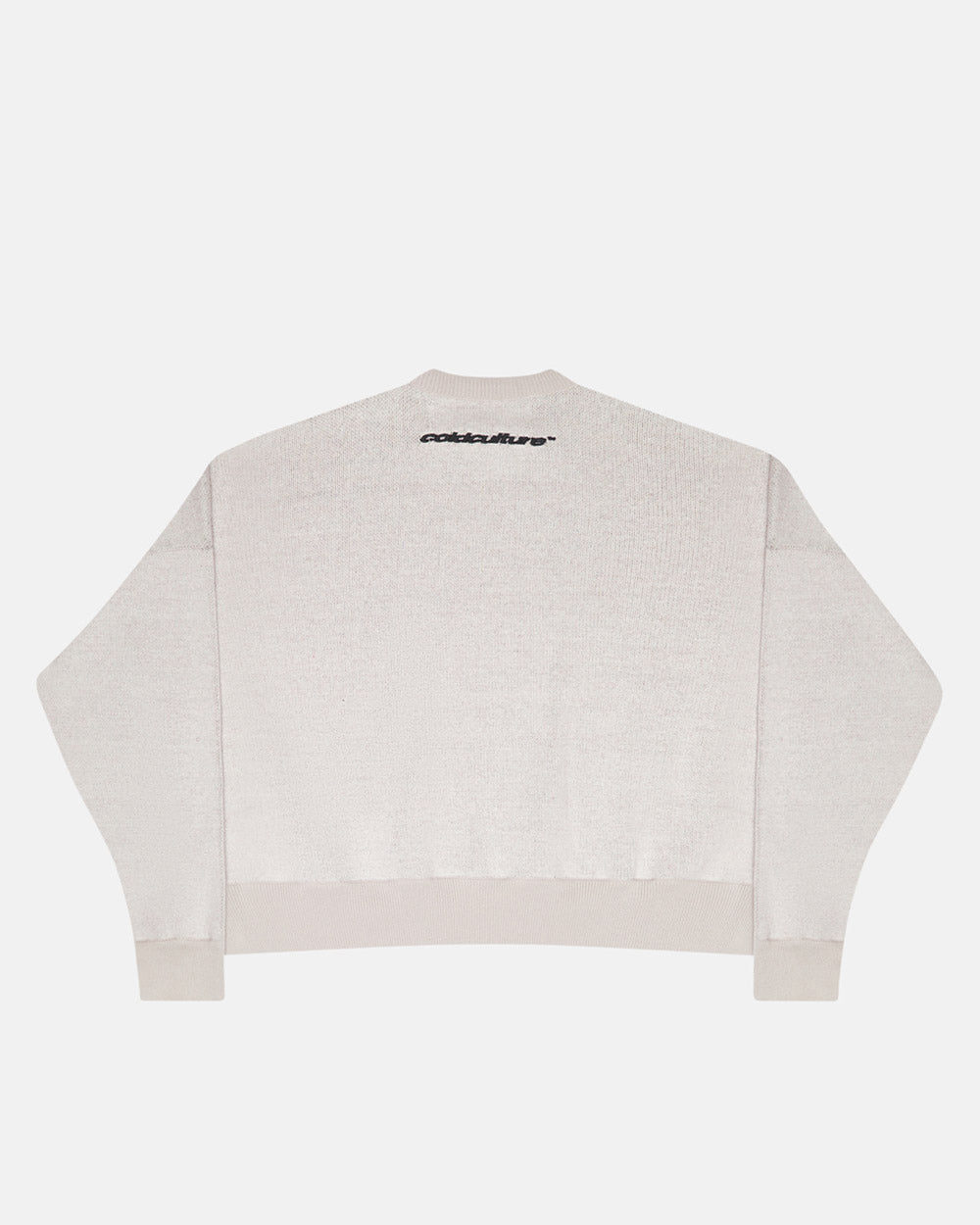 CHAMPIONS CLUB KNIT LIGHT GREY - light grey graphic knit sweater, back view - Cold Culture #packshot