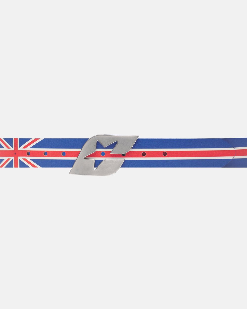 CHEERS LEATHER BELT BLUE & RED - blue and red striped leather belt, flat lay - Cold Culture #packshot