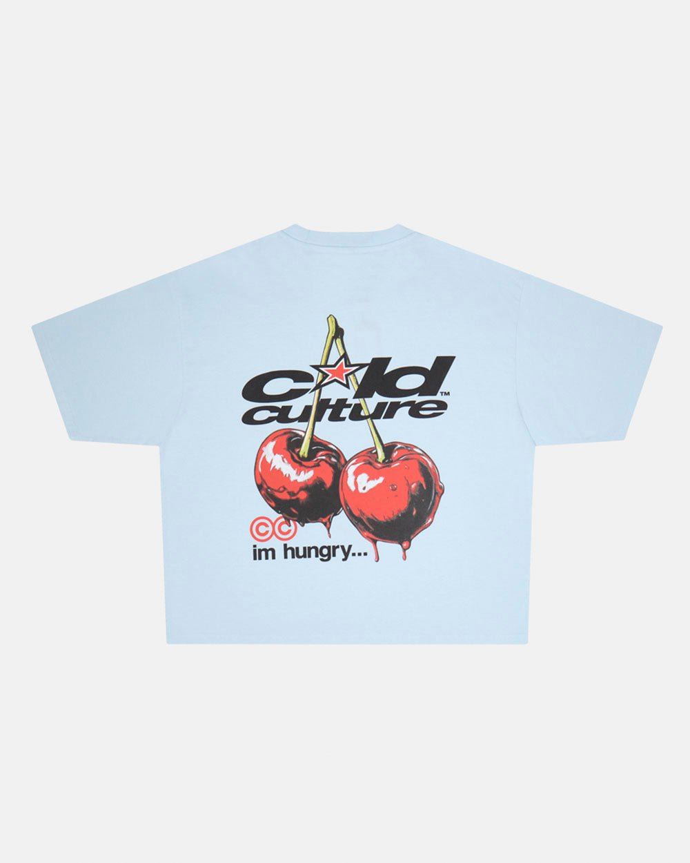 CHERRY TEE DREAM BLUE - light blue graphic print tee, back view - Cold Culture #packshot