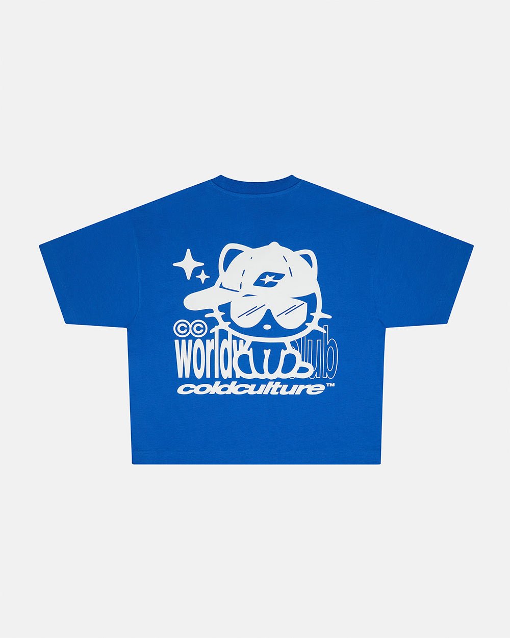 CIBERCAT TEE BLUE - blue graphic print tee, back view - Cold Culture #packshot