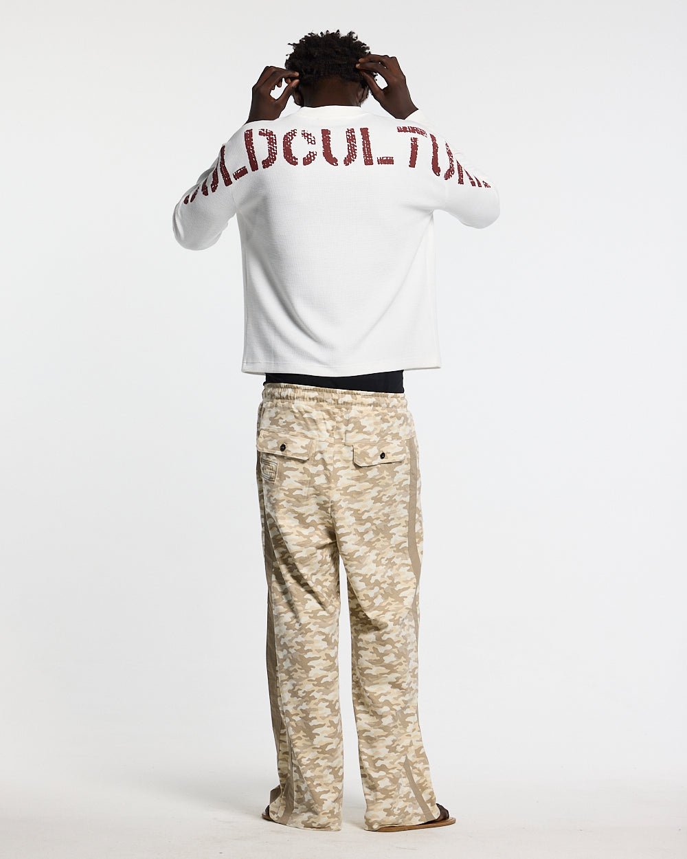 CIPHER LONGSLEEVE OFF-WHITE - off-white graphic print longsleeve tee, back view on male model - Cold Culture