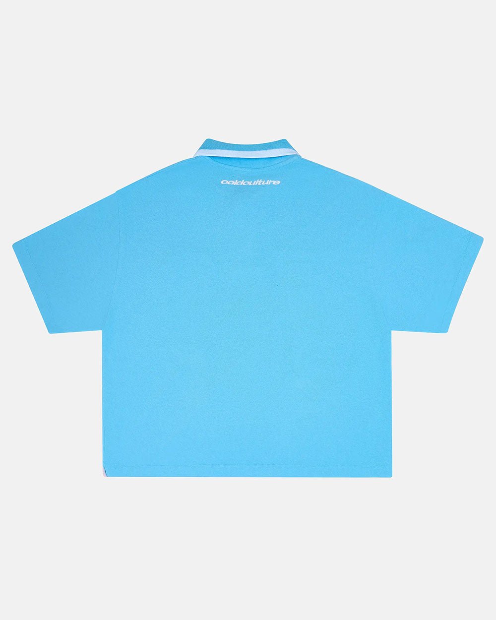 COCKY POLO BLUE - blue graphic print polo shirt, back view - Cold Culture #packshot