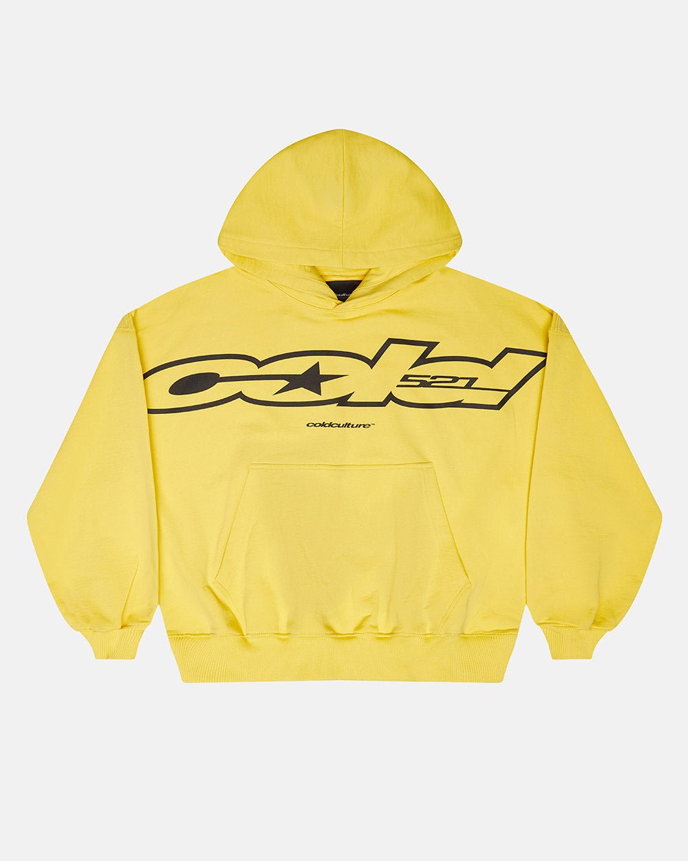 COLD 521 HOODIE YELLOW - yellow logo print hoodie, front view - Cold Culture #packshot
