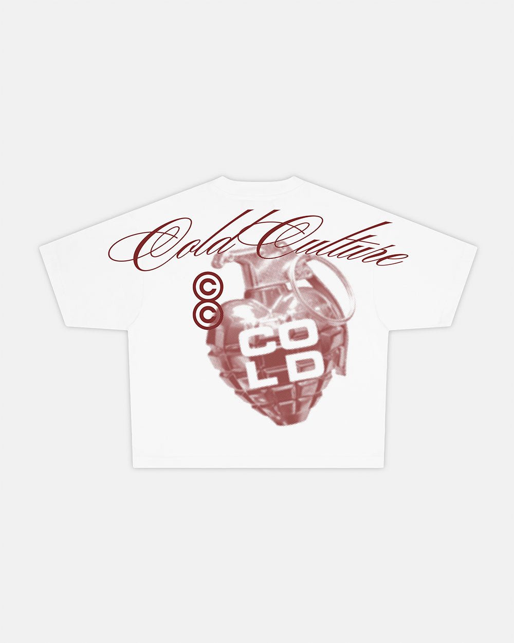 COLD HEARTS TEE WHITE - white graphic print tee, back view - Cold Culture #packshot