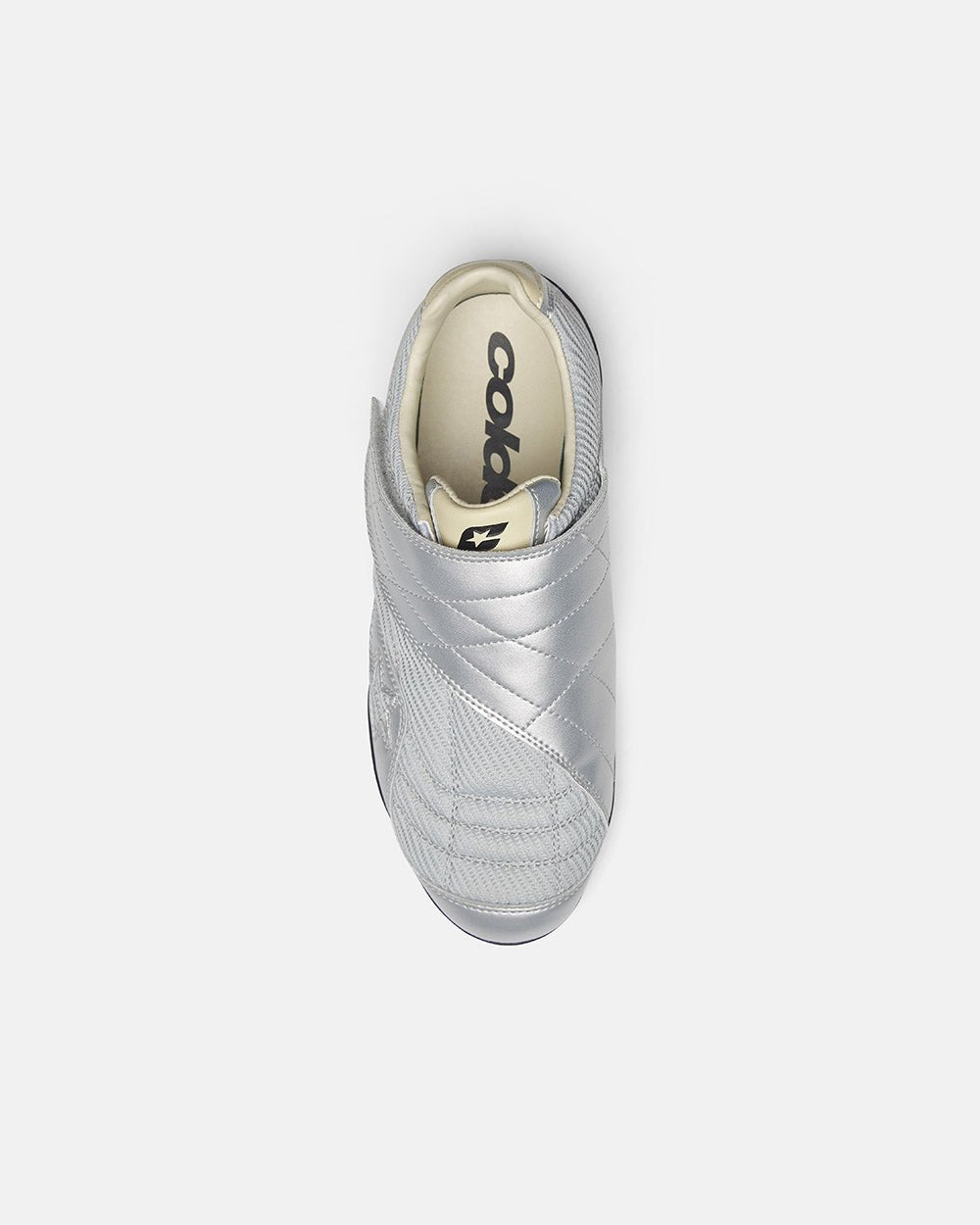 COLD HOOK SNEAKER SILVER - silver velcro strap sneakers, flat lay - Cold Culture #packshot