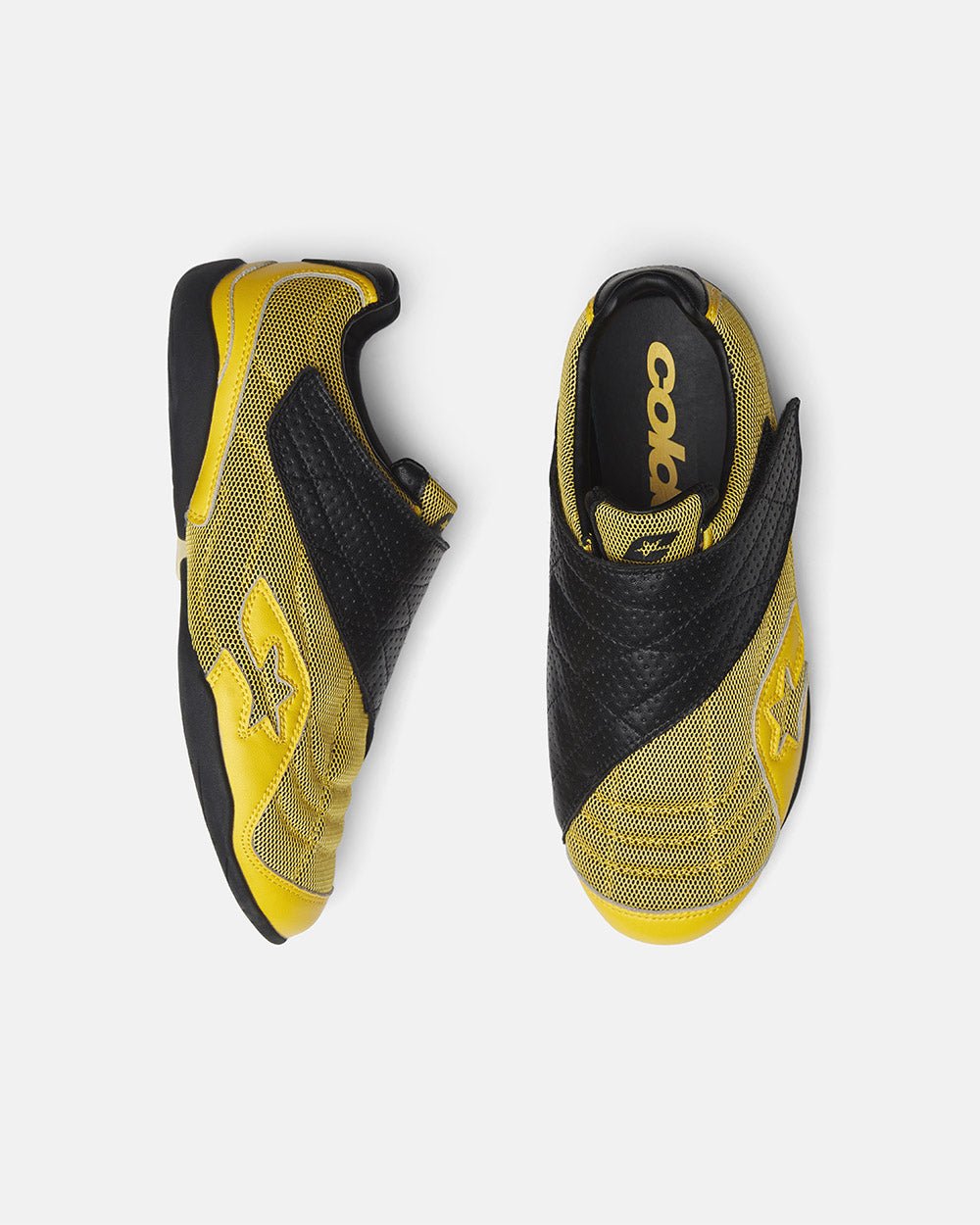 COLD HOOK SNEAKER YELLOW - yellow velcro strap sneakers, flat lay - Cold Culture #packshot