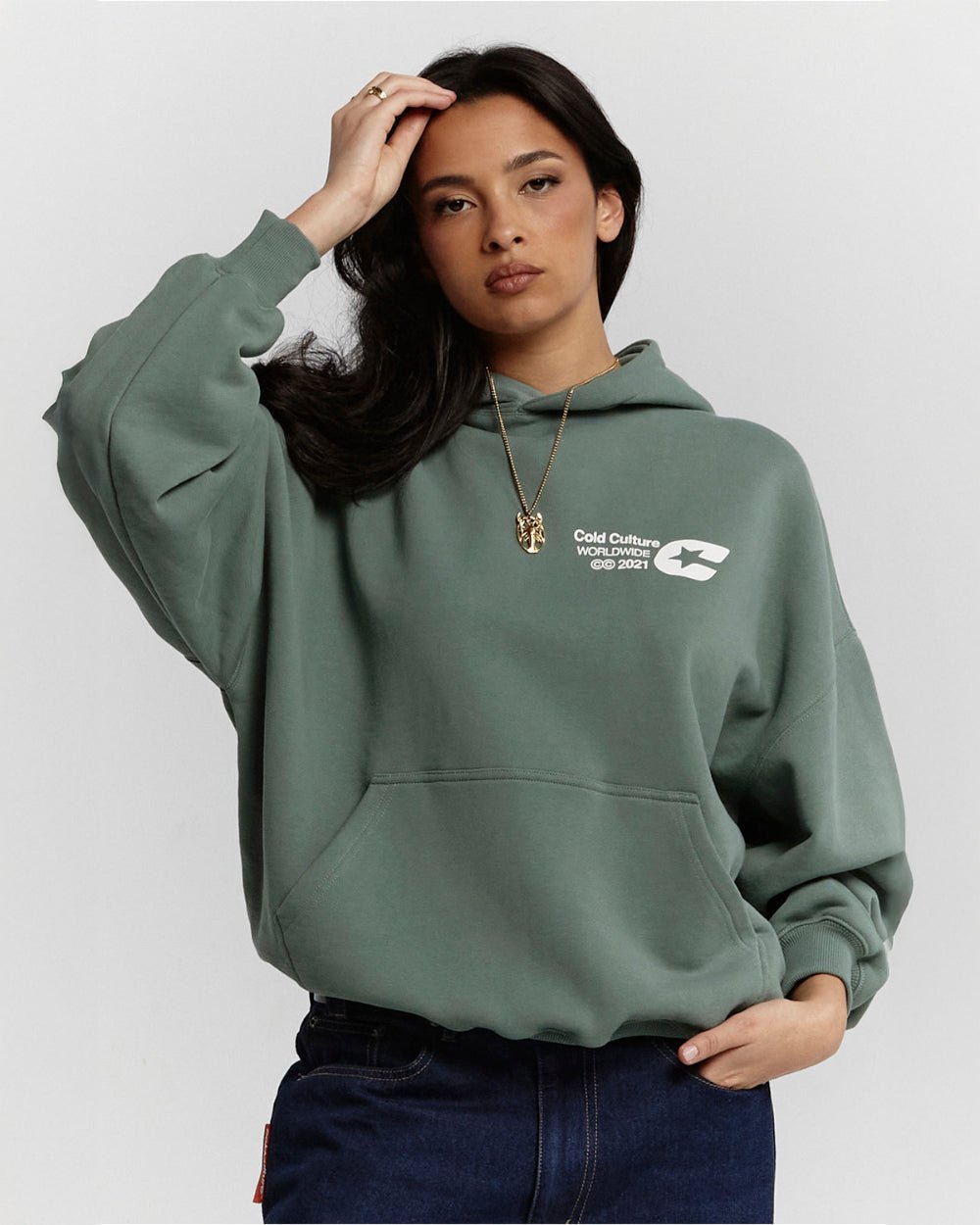 COLD LOGOS HOODIE ASH GREEN - COLD CULTURE #woman