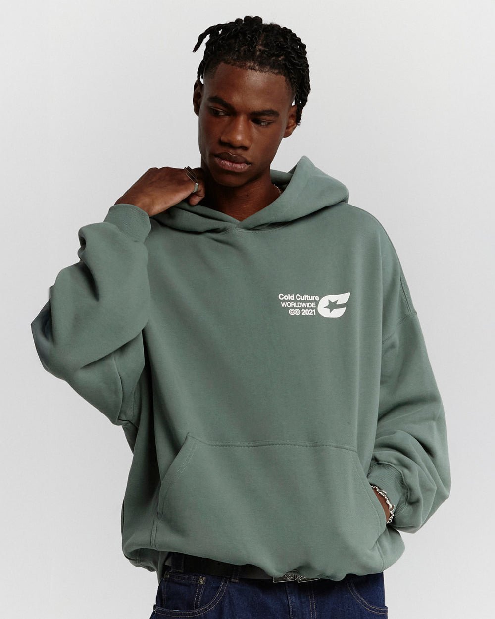 COLD LOGOS HOODIE ASH GREEN - COLD CULTURE #man