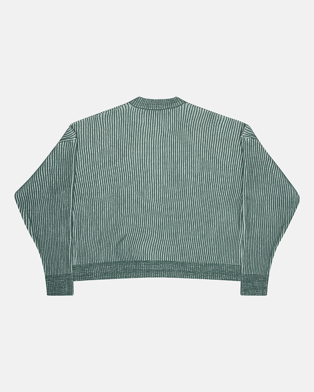 COLD UNIVERSITY KNIT WARM GREEN - green ribbed knit sweater, back view - Cold Culture #packshot