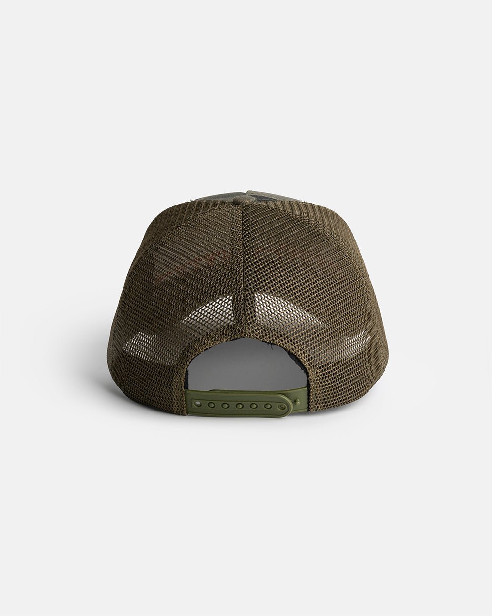 COLDCULT CAP GREEN - green camo trucker cap, back view - Cold Culture #packshot