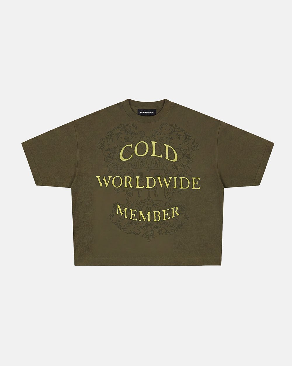 COLLECTIVE TEE GREEN - green graphic print tee, front view - Cold Culture #packshot
