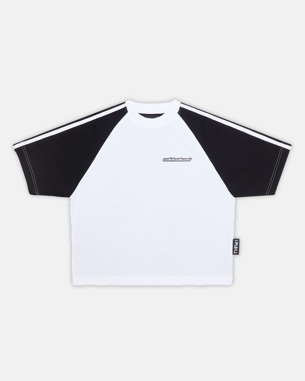 COMBO TEE BLACK - black and white raglan tee, front view - Cold Culture #packshot