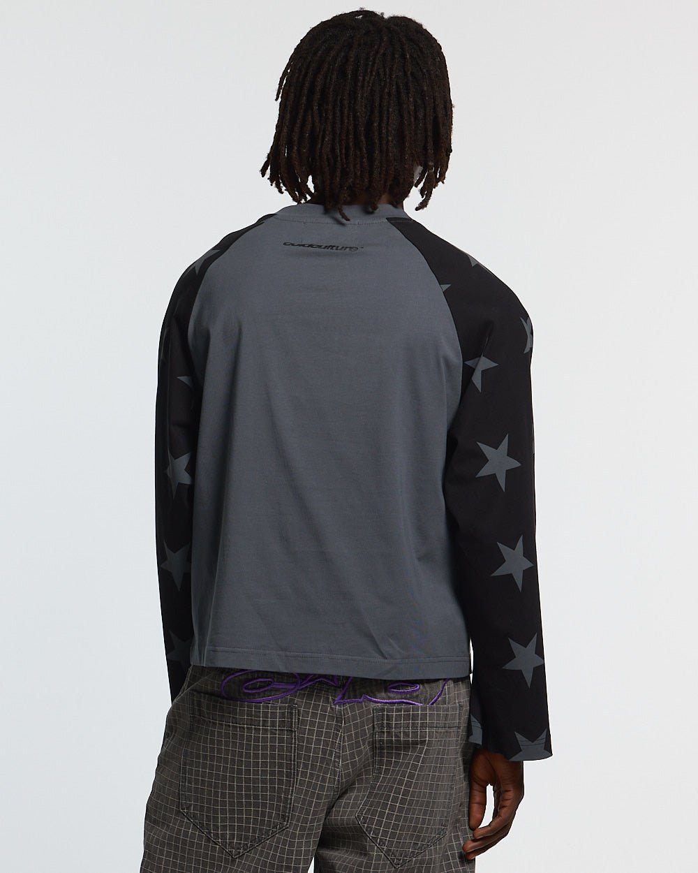 CONSTELLATION LONGSLEEVE GREY - grey star print longsleeve tee, back view on male model - Cold Culture #man