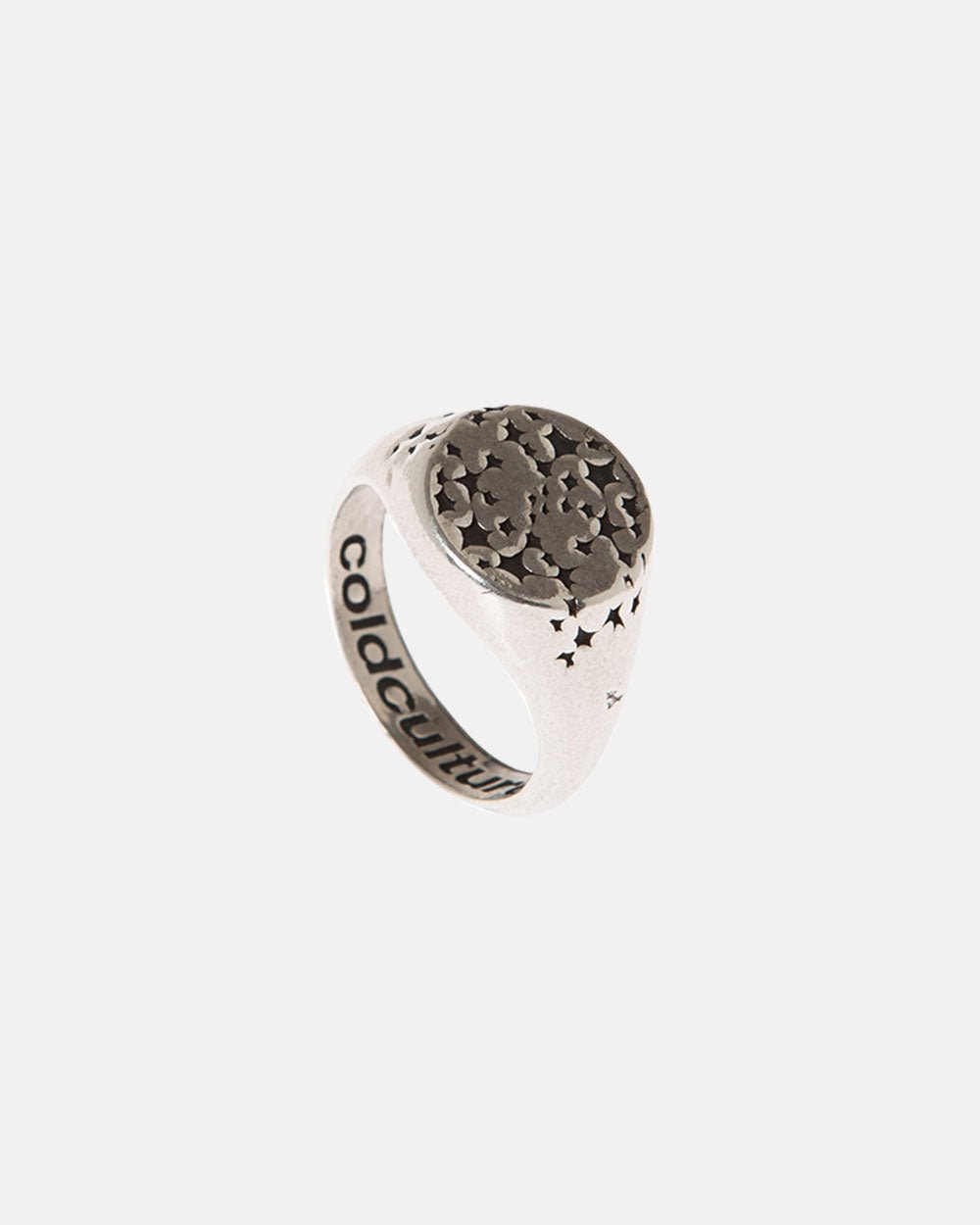 CONSTELLATION SIGNET RING - silver star signet ring, front view - Cold Culture #packshot