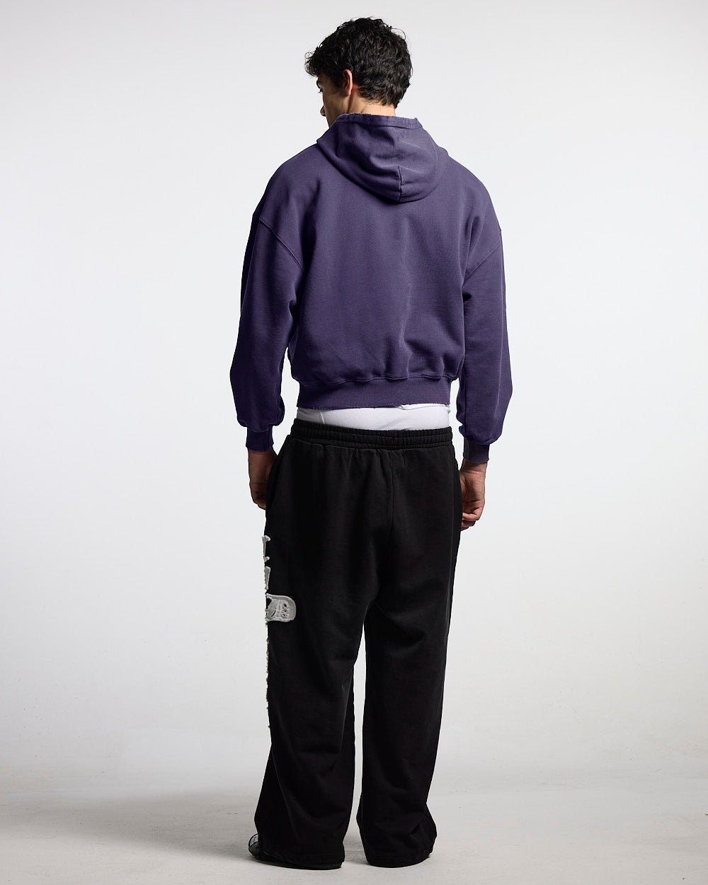COOL CAP HOODIE MID BLUE WASHED - blue washed graphic hoodie, back view on male model - Cold Culture #man