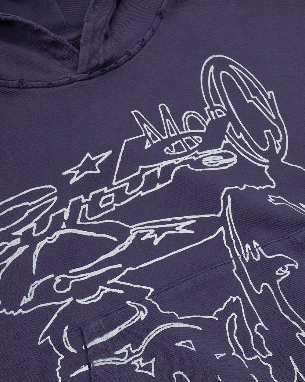 COOL CAP HOODIE MID BLUE WASHED - blue washed graphic hoodie, detail close-up - Cold Culture
