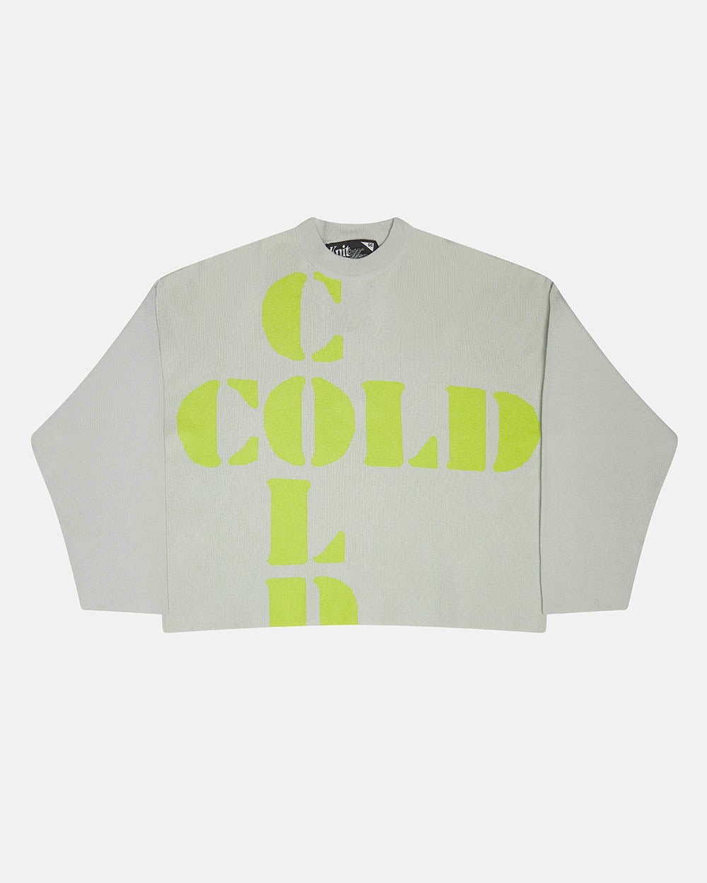 COOL COLD KNIT BEIGE - beige graphic print knit sweater, front view - Cold Culture #packshot