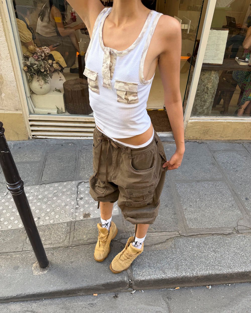 CORE TANK TOP WHITE - white ribbed tank top, street style shot - Cold Culture #woman
