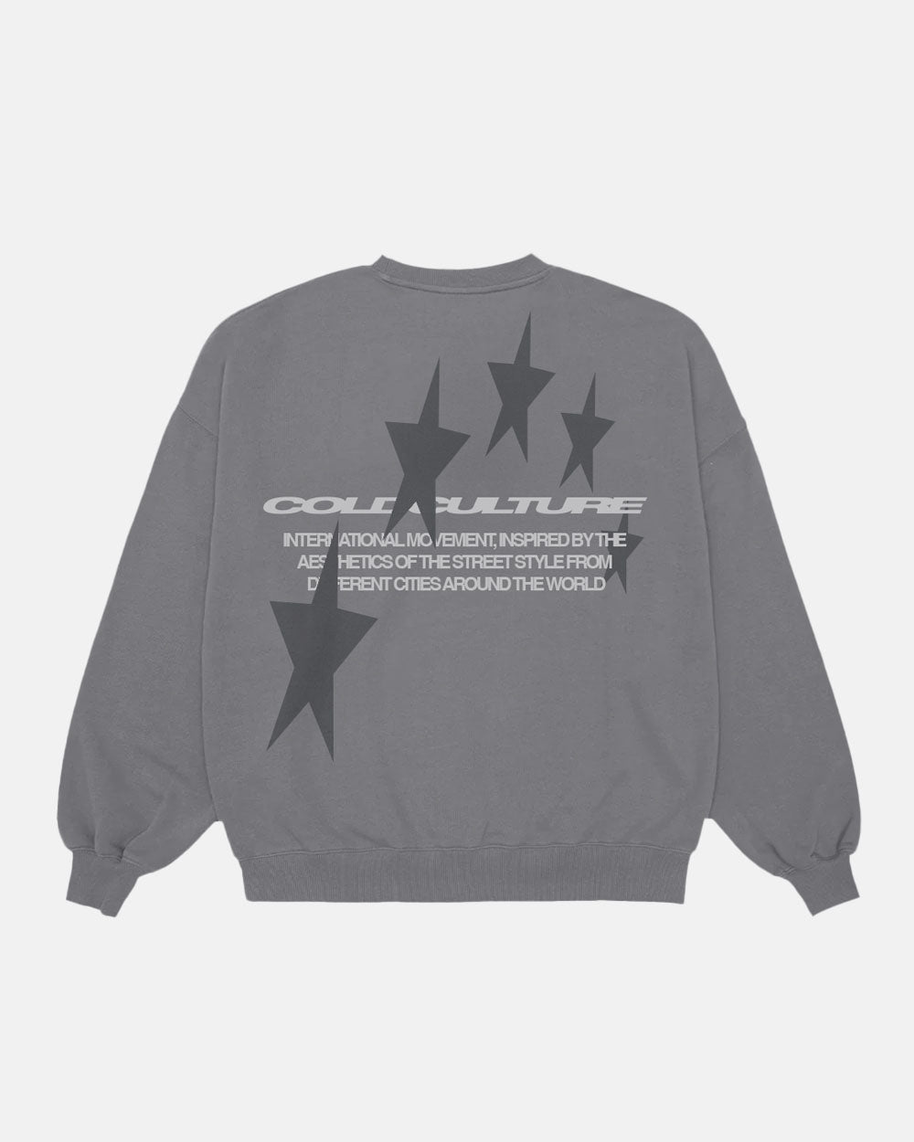 COSMOS ARC CREWNECK SMOKEY GREY - grey oversized crewneck sweatshirt, back view - Cold Culture #packshot