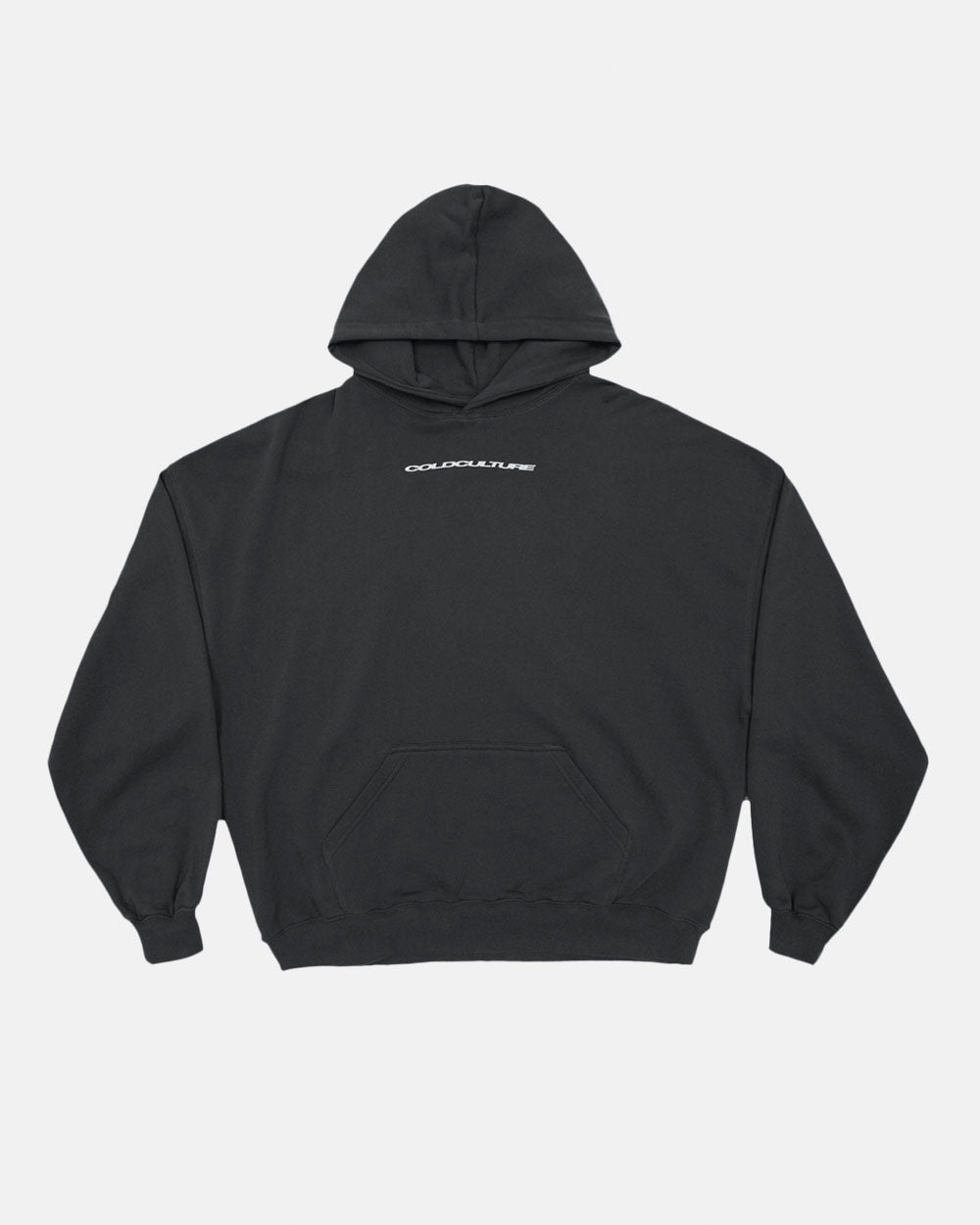 COSMOS ARC HOODIE INDIA INK - washed black star print hoodie, front view - Cold Culture #packshot