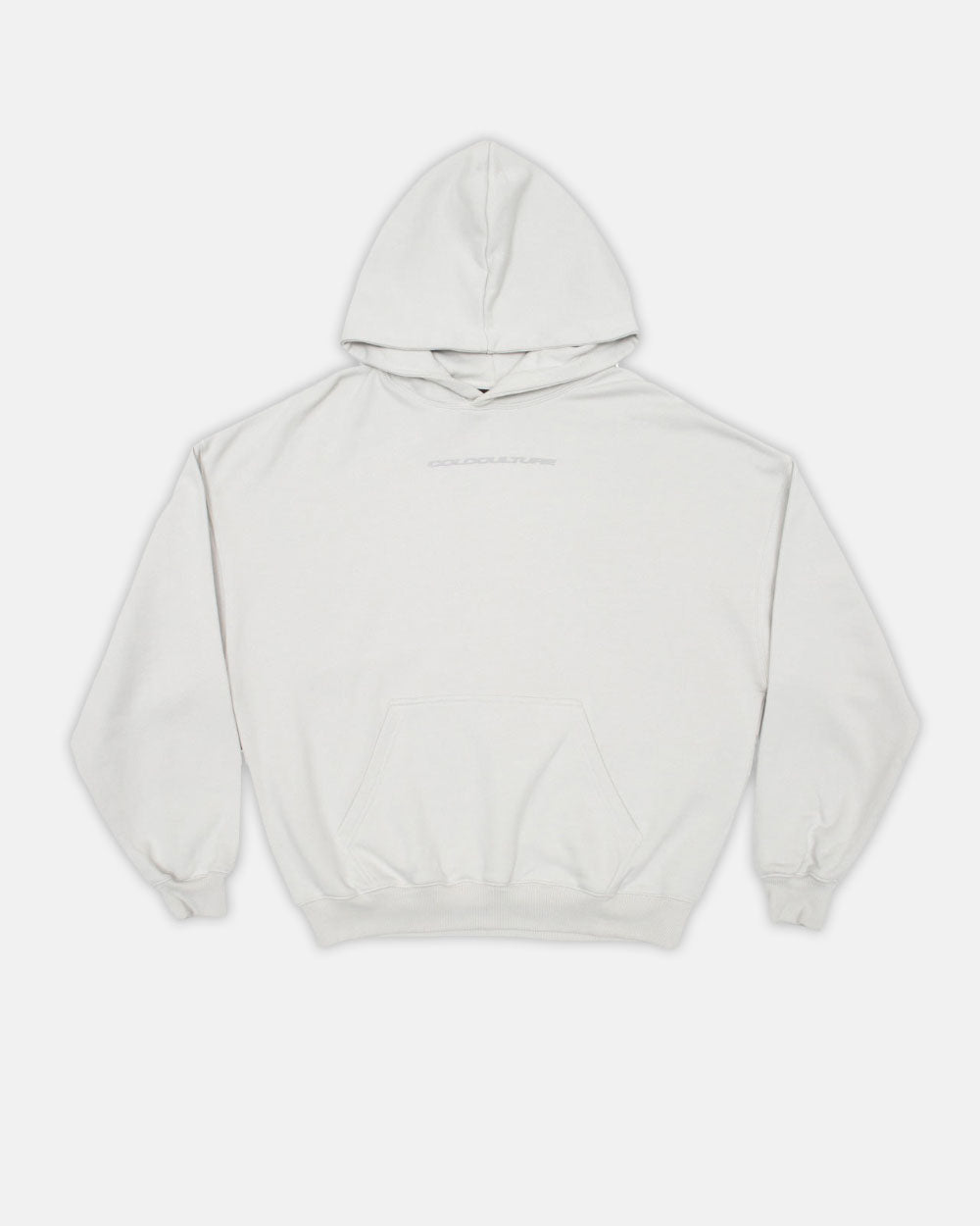 COSMOS ARC HOODIE LIGHT GREY - light grey oversized hoodie, front view - Cold Culture #packshot