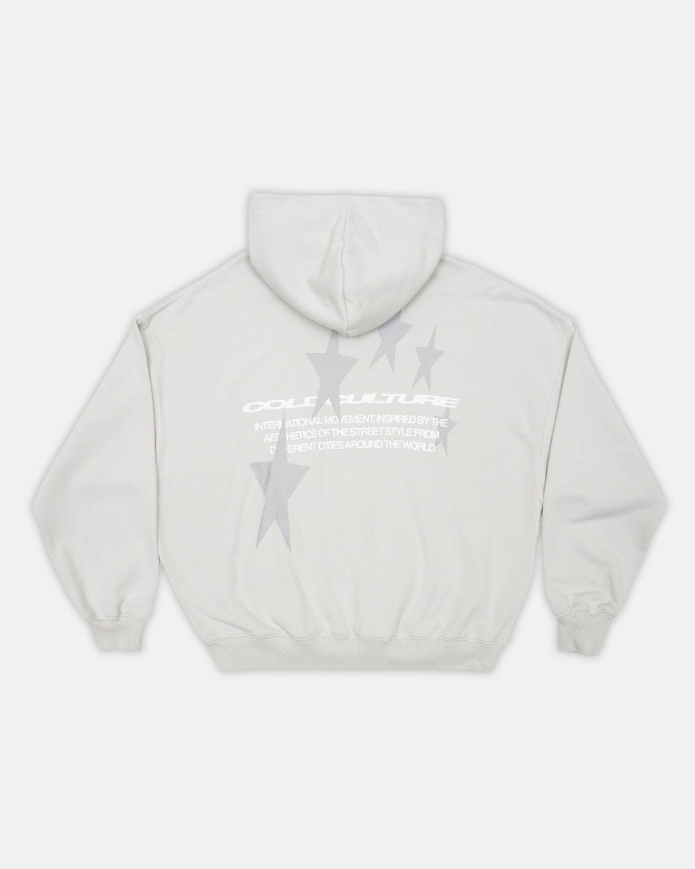 COSMOS ARC HOODIE LIGHT GREY - light grey oversized hoodie, back view - Cold Culture #packshot