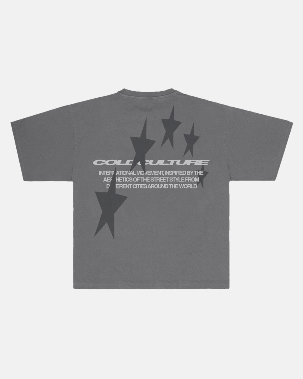 COSMOS ARC TEE SMOKEY GREY - washed grey oversized tee, back view - Cold Culture #packshot