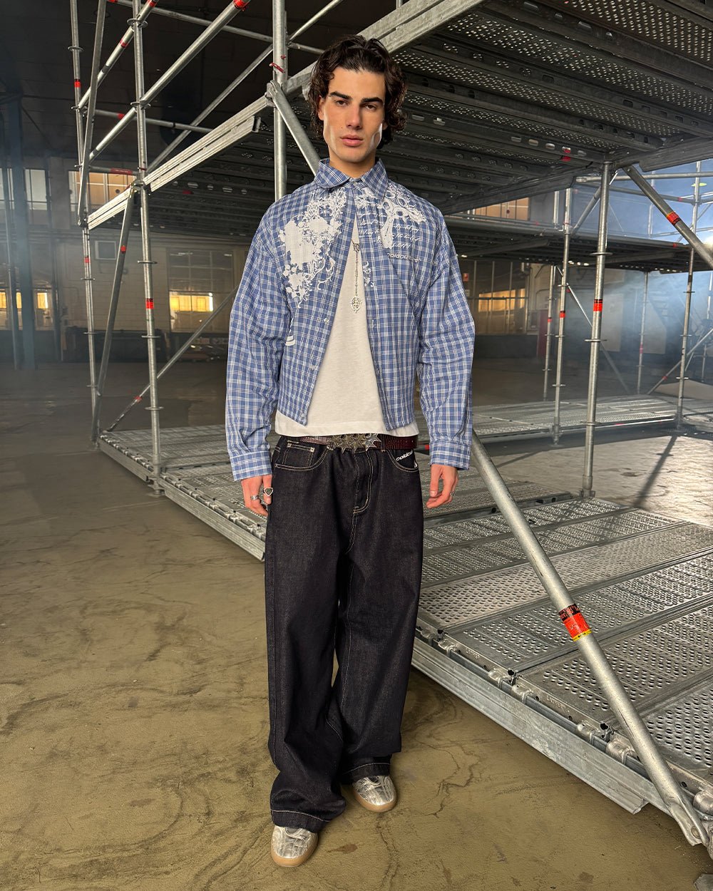 CROSS SHIRT BLUE - blue plaid long sleeve shirt, street style shot - Cold Culture