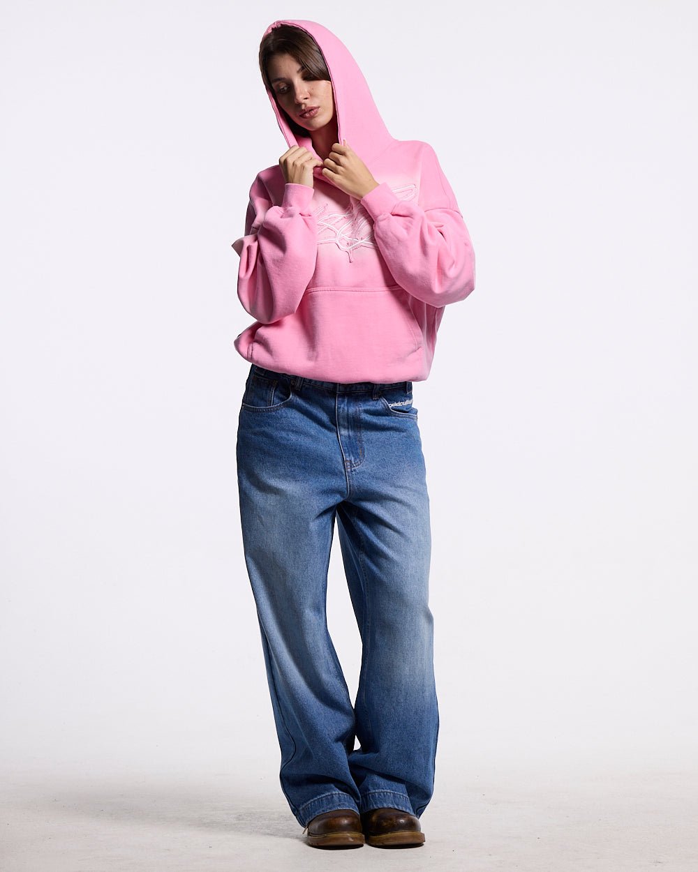 CROSSED DISTRESS HOODIE PINK - Cold Culture #woman