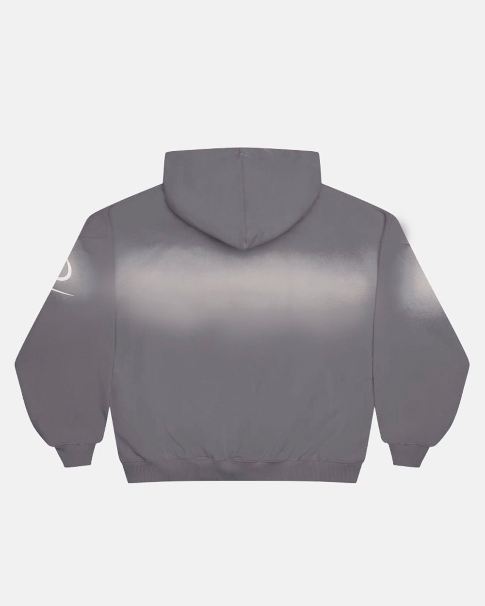 CROSSED SCRIPT HOODIE GREY - grey script print hoodie, back view - Cold Culture #packshot