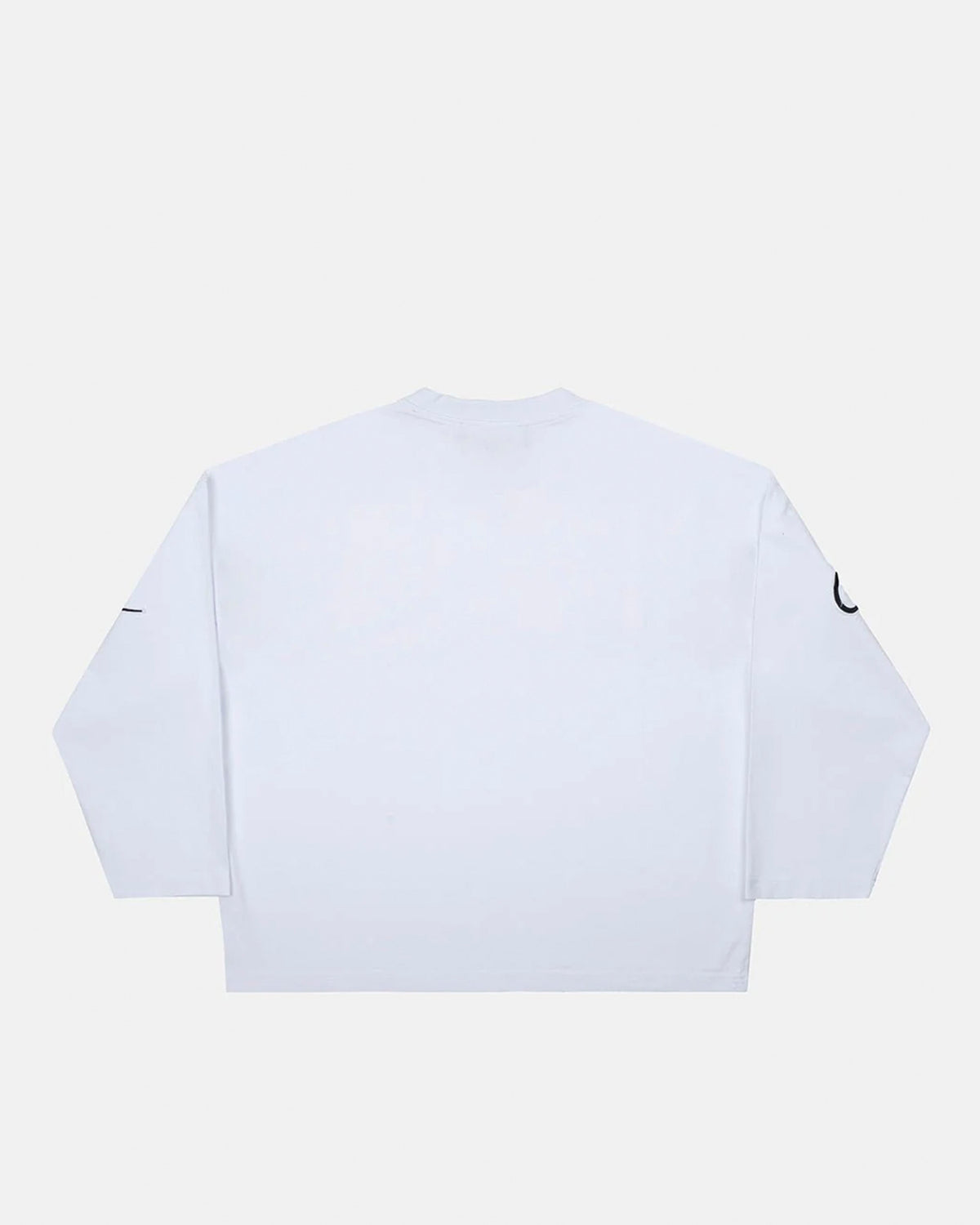 CROSSED SCRIPT LONGSLEEVE 2.0 WHITE - white script print longsleeve tee, back view - Cold Culture #packshot