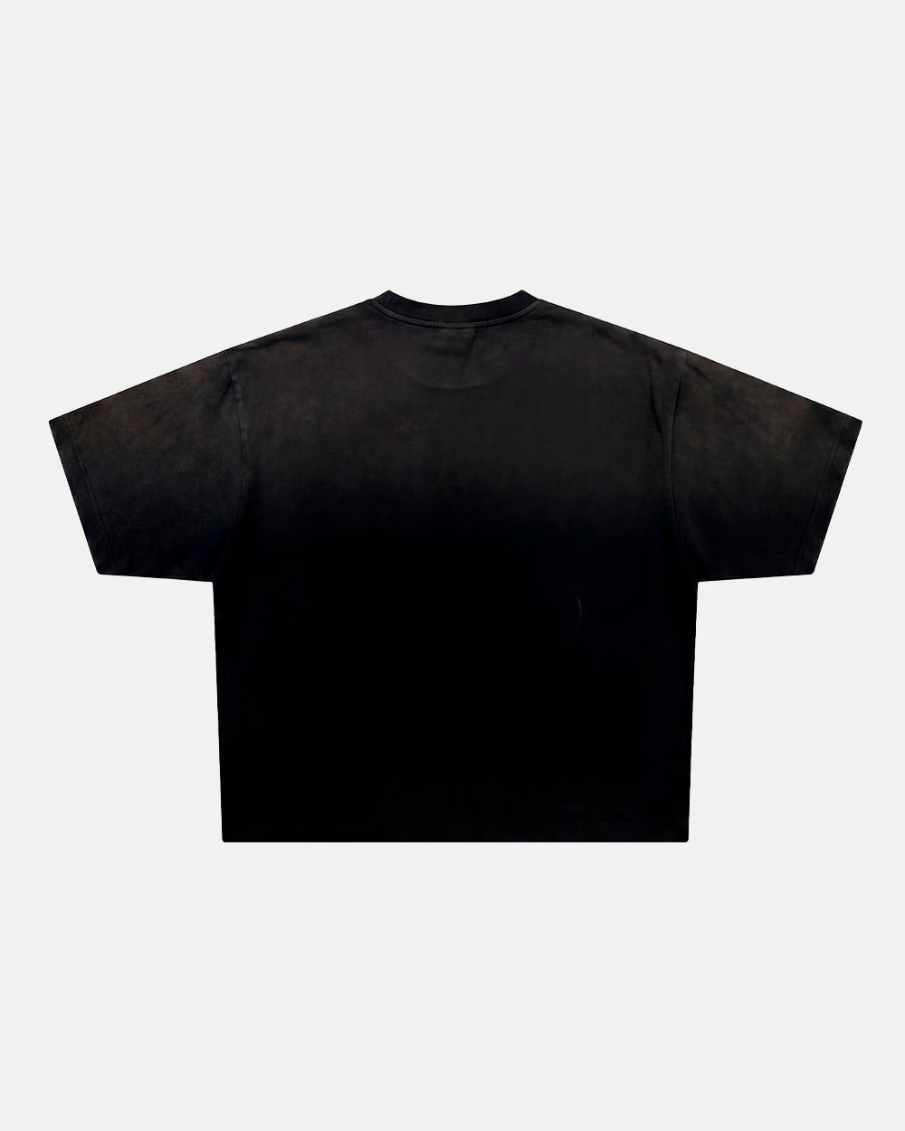 CROSSED SCRIPT TEE 2.0 BLACK - washed black script print tee, back view - Cold Culture #packshot
