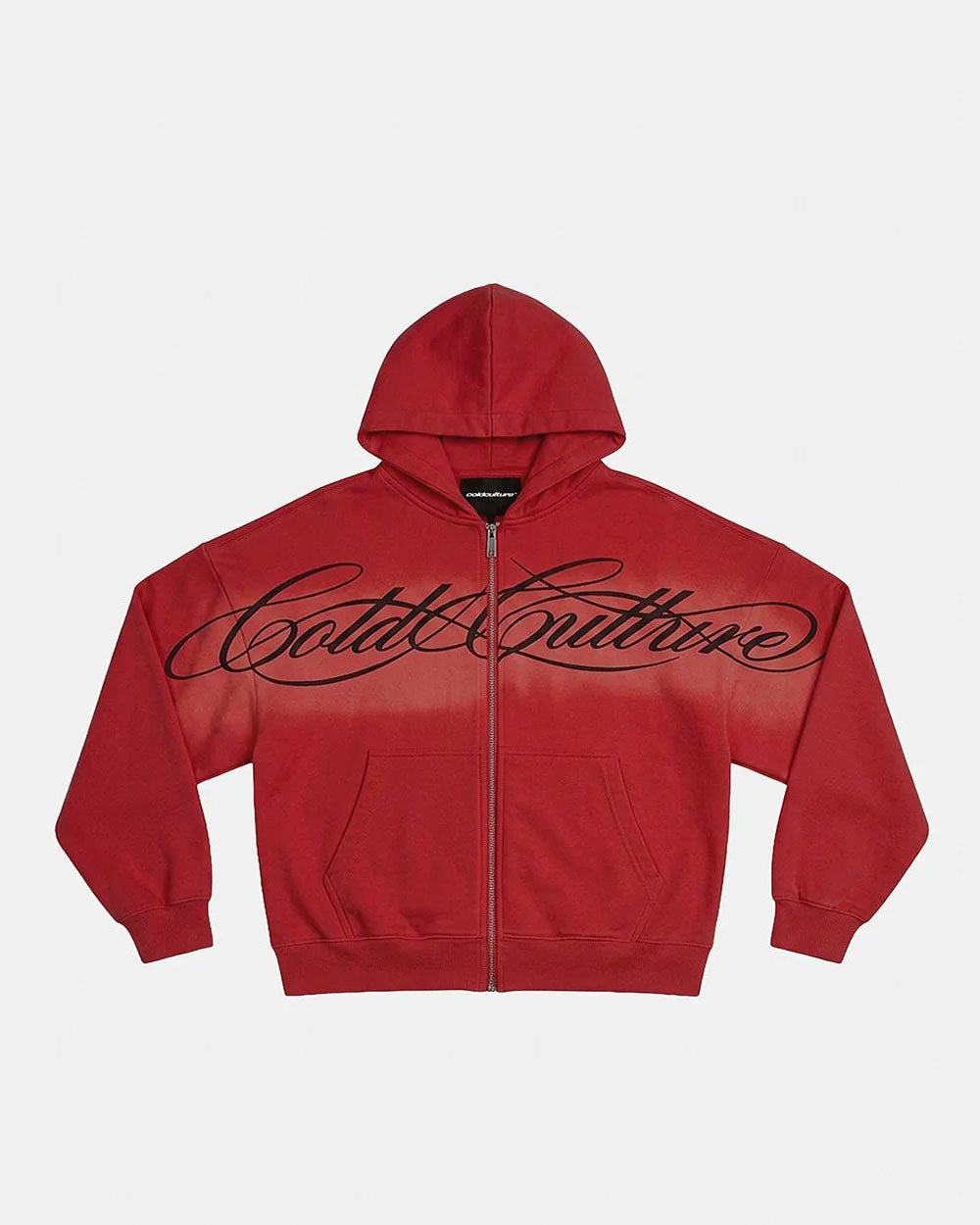 CROSSED SCRIPT ZIP HOODIE RED - Cold Culture #packshot
