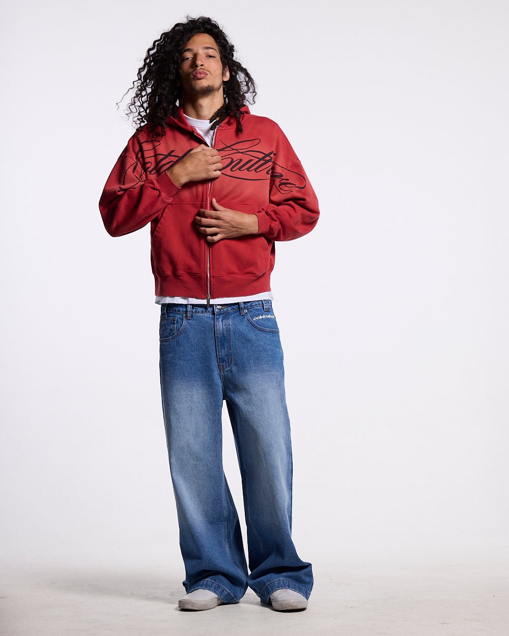 CROSSED SCRIPT ZIP HOODIE RED - Cold Culture #man