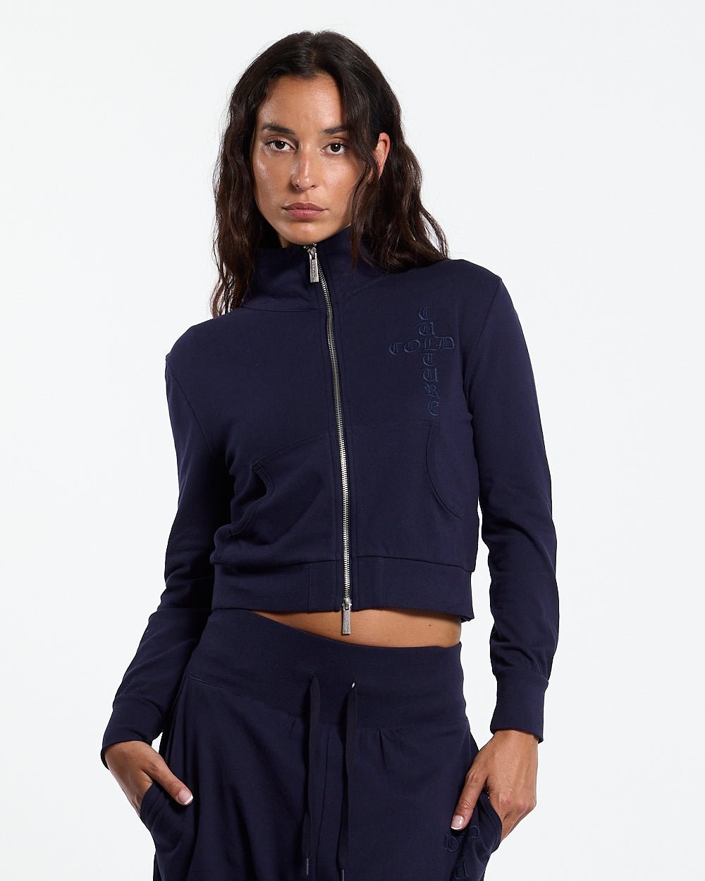 CROSSED ZIP HOODIE WOMAN NAVY - Cold Culture #woman