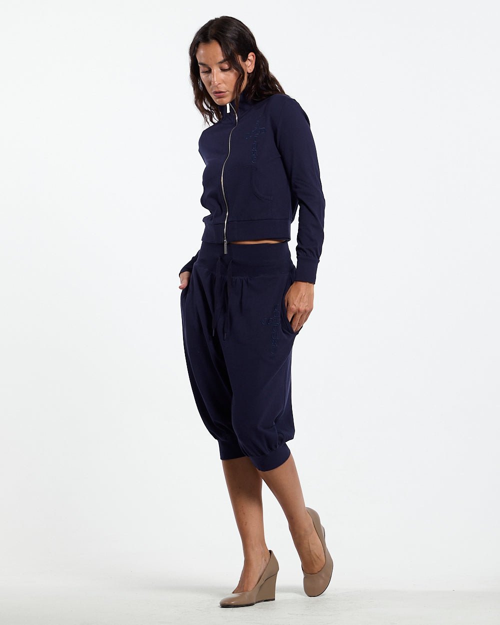 CROSSED ZIP HOODIE WOMAN NAVY - Cold Culture #woman