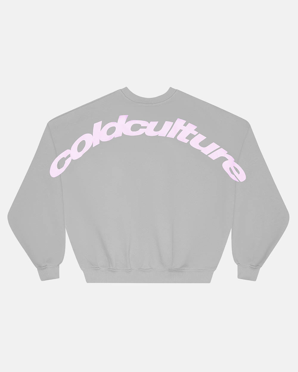 CURVED CREWNECK GREY - grey oversized crewneck sweatshirt, back view - Cold Culture #packshot