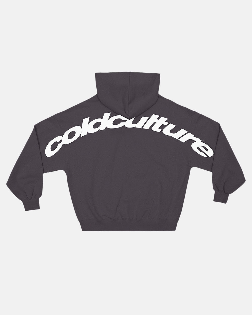 CURVED HOODIE HEAVY GREY - dark grey oversized hoodie, back view - Cold Culture #packshot