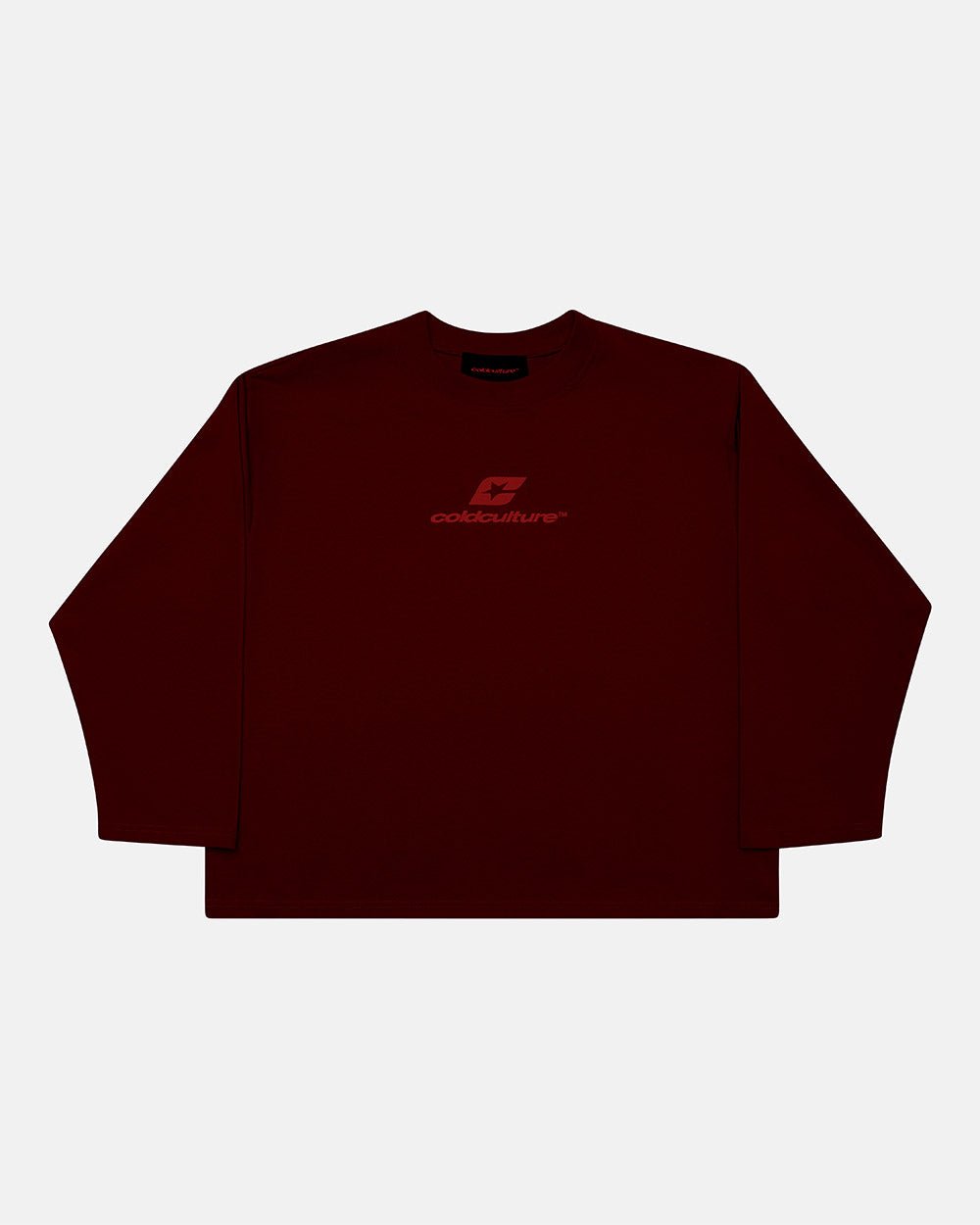 CURVED LONGSLEEVE BROWN - brown oversized longsleeve tee, front view - Cold Culture #packshot