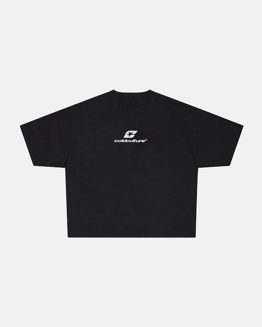 CURVED TEE BLACK & WHITE - black graphic print tee, front view - Cold Culture #packshot