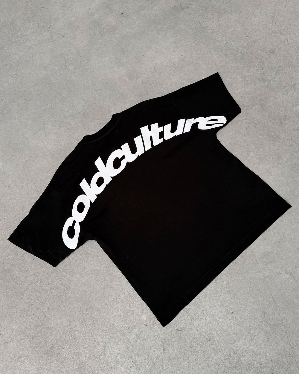 CURVED TEE BLACK & WHITE - black graphic print tee, flat lay - Cold Culture