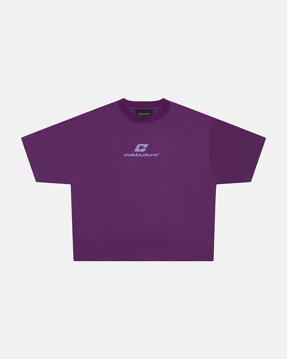 CURVED TEE BURGUNDY & PURPLE - purple oversized tee, front view - Cold Culture #packshot
