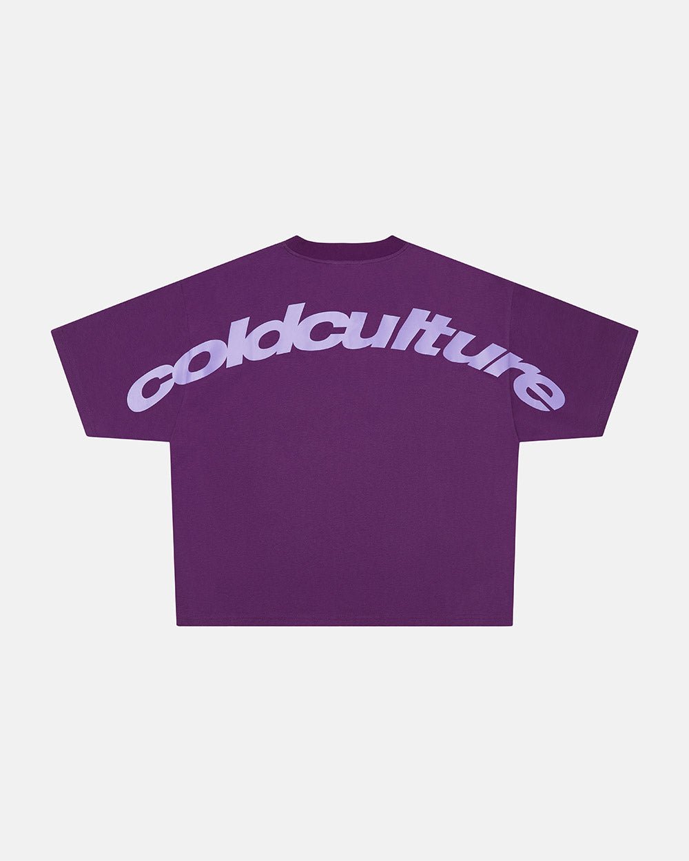 CURVED TEE BURGUNDY & PURPLE - purple oversized tee, back view - Cold Culture #packshot