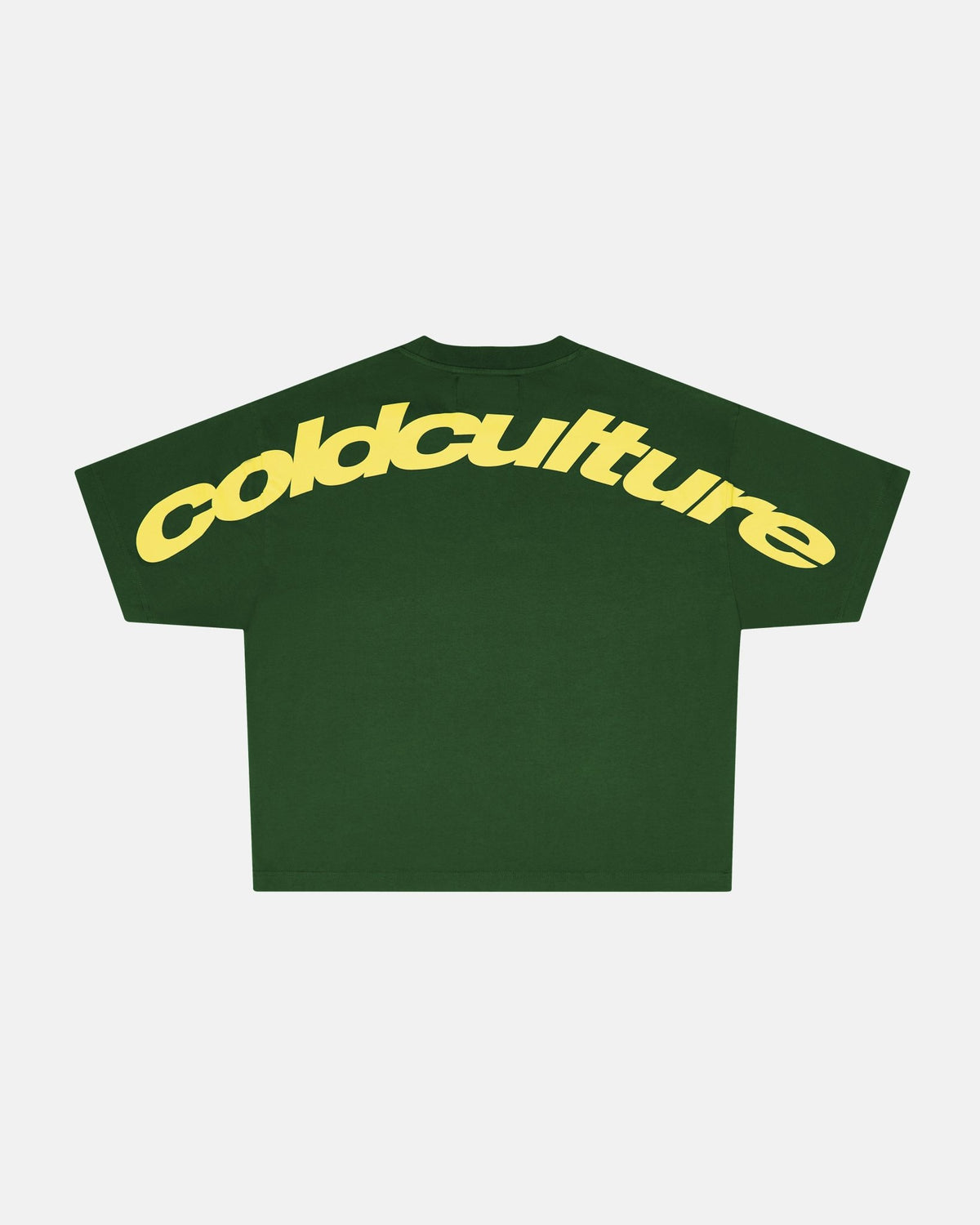 CURVED TEE GREEN & YELLOW - green oversized tee, back view - Cold Culture #packshot