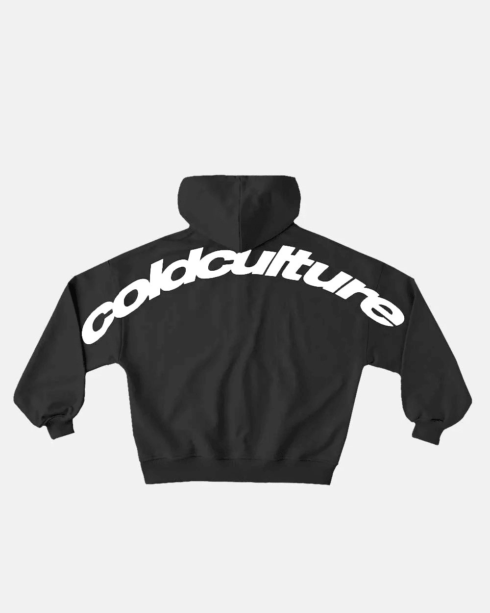 CURVED ZIP HOODIE INDIA INK - black logo print zip hoodie, back view - Cold Culture #packshot