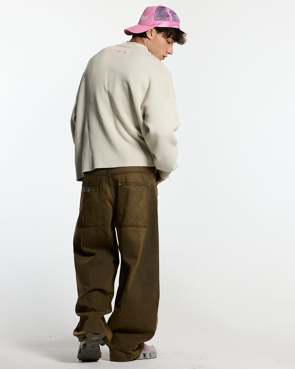 DAILY KNIT GREY - light grey graphic print knit sweater, back view on male model - Cold Culture #man