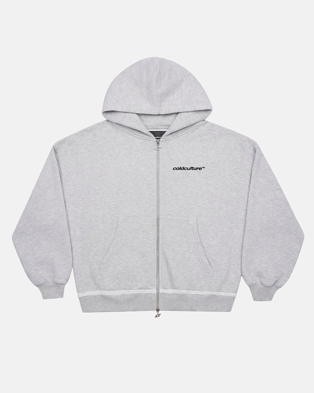 DAILY SET ZIP UP GREY MELANGE - grey melange zip-up hoodie, front view - Cold Culture #packshot