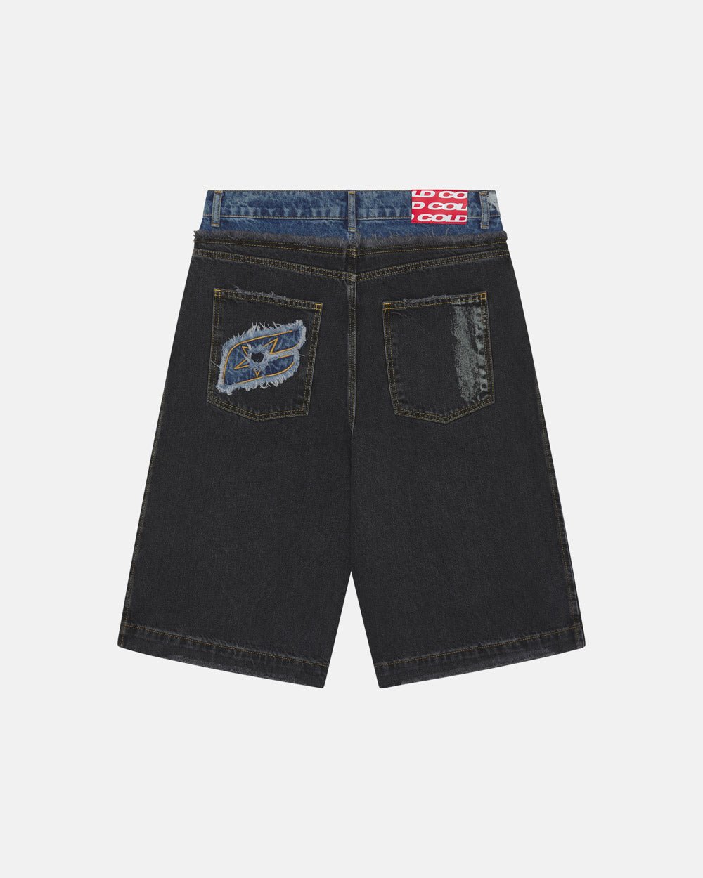 DARK SEA SHORT - baggy black denim shorts, back view - Cold Culture #packshot